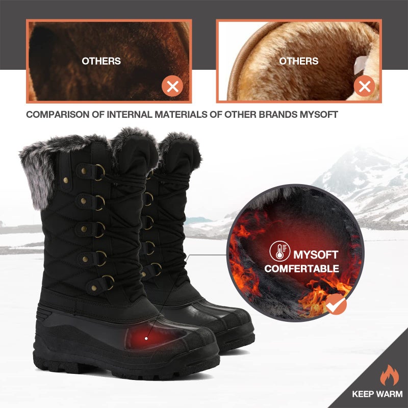 mysoft Women's Snow Boots Warm Insulated Faux Fur Lined Waterproof Mid-Calf Winter Boots - Image 5